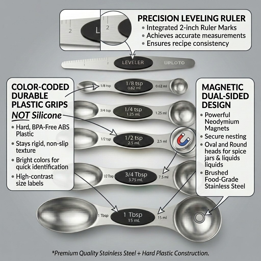 UPLOTO Magnetic Measuring Spoons Set Black (Set of 8) - Image 4