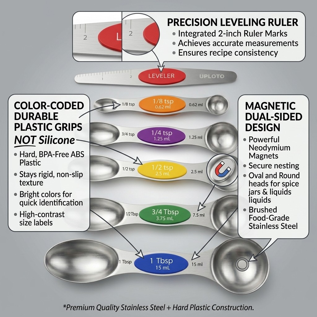 UPLOTO Magnetic Measuring Spoons Set Colorful (Set of 8) - Image 4