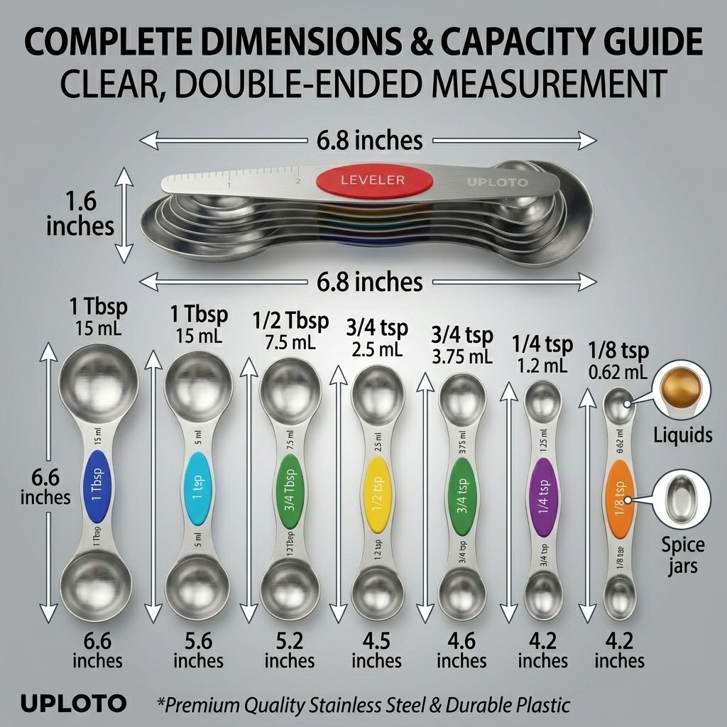 UPLOTO Magnetic Measuring Spoons Set Colorful (Set of 8) - Image 5